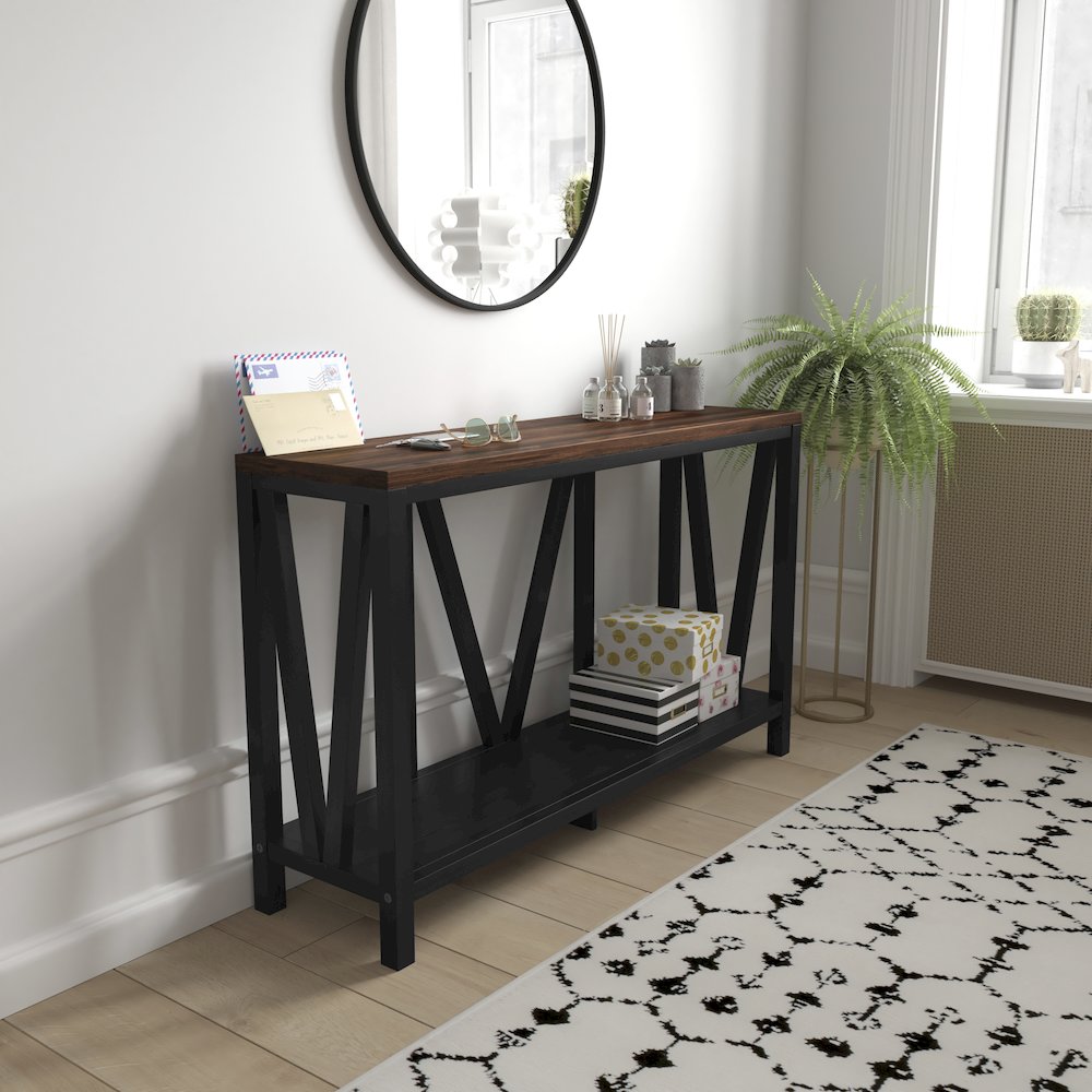 Farmhouse 2-Tier Console Accent Table – Black Finish Engineered Wood Frame