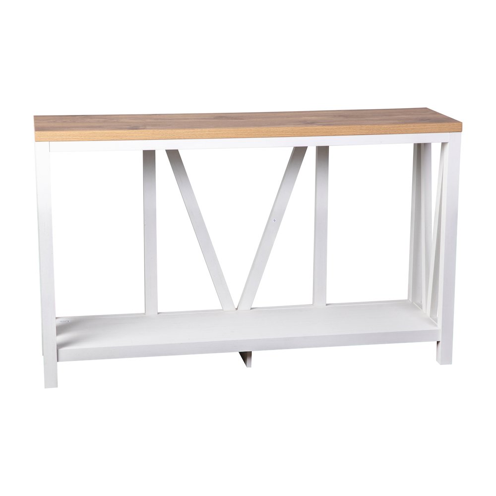 Farmhouse 2-Tier Console Table – Brushed White Finish Engineered Wood Frame