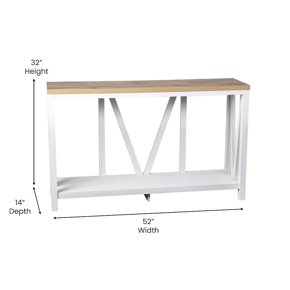 Farmhouse 2-Tier Console Table – Brushed White Finish Engineered Wood Frame