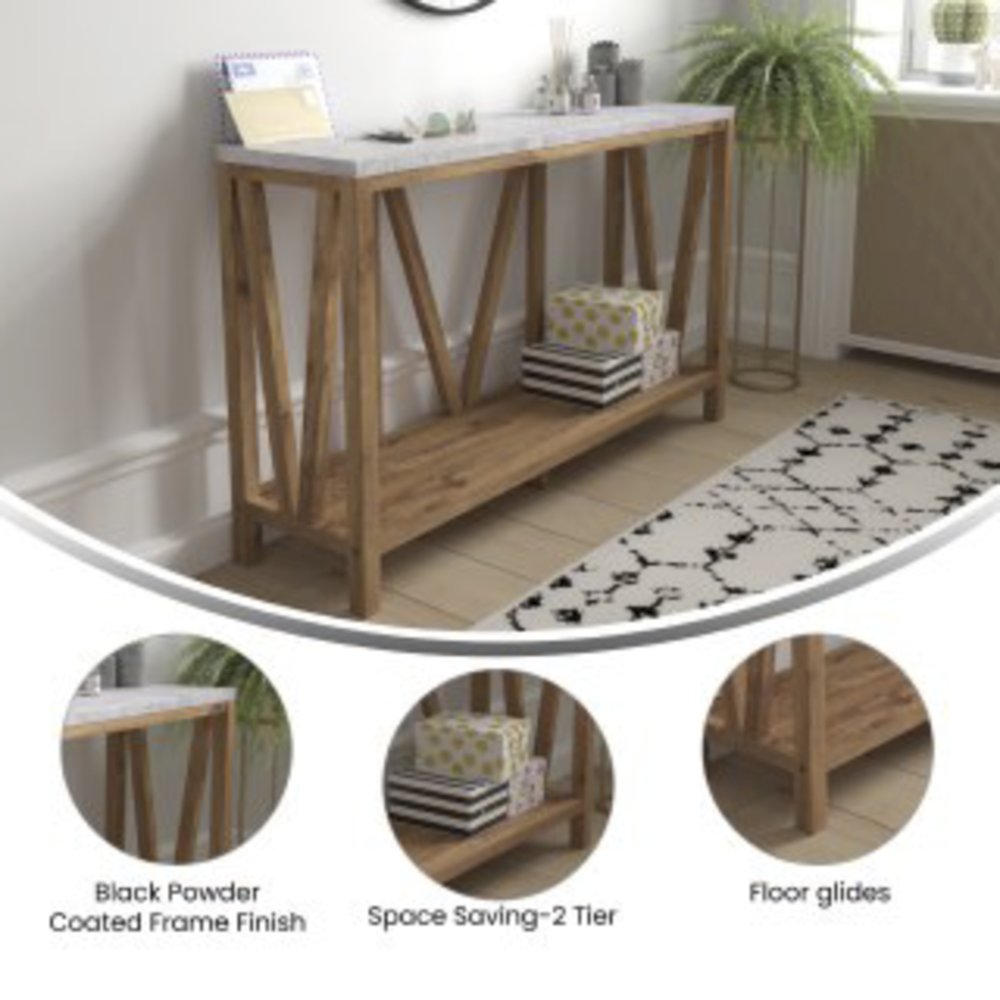 Farmhouse 2-Tier Console Table -Warm Oak Finish Engineered Wood Frame