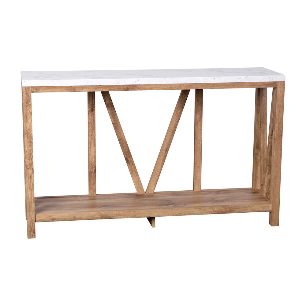 Farmhouse 2-Tier Console Table – Warm Oak Finish Engineered Wood Frame
