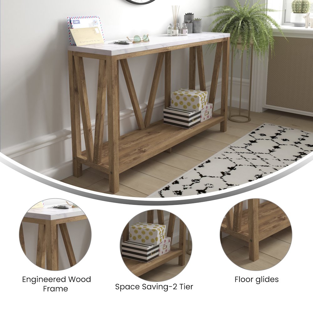 Farmhouse 2-Tier Console Table – Warm Oak Finish Engineered Wood Frame