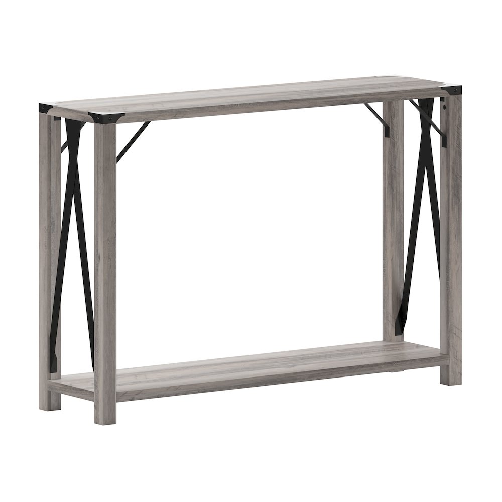 Farmhouse Wooden 2 Tier Console Entry Table with Black Metal Corner