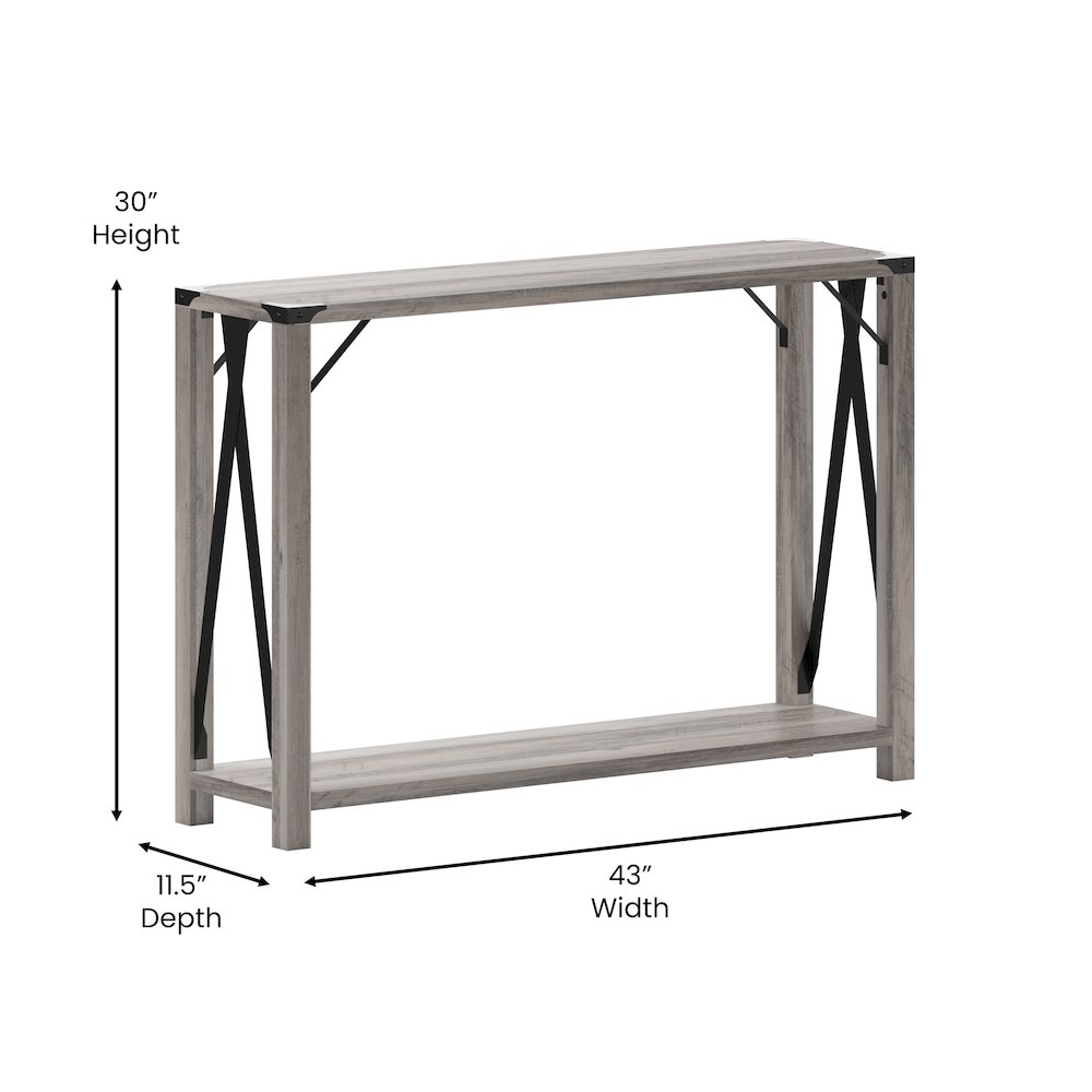 Farmhouse Wooden 2 Tier Console Entry Table with Black Metal Corner