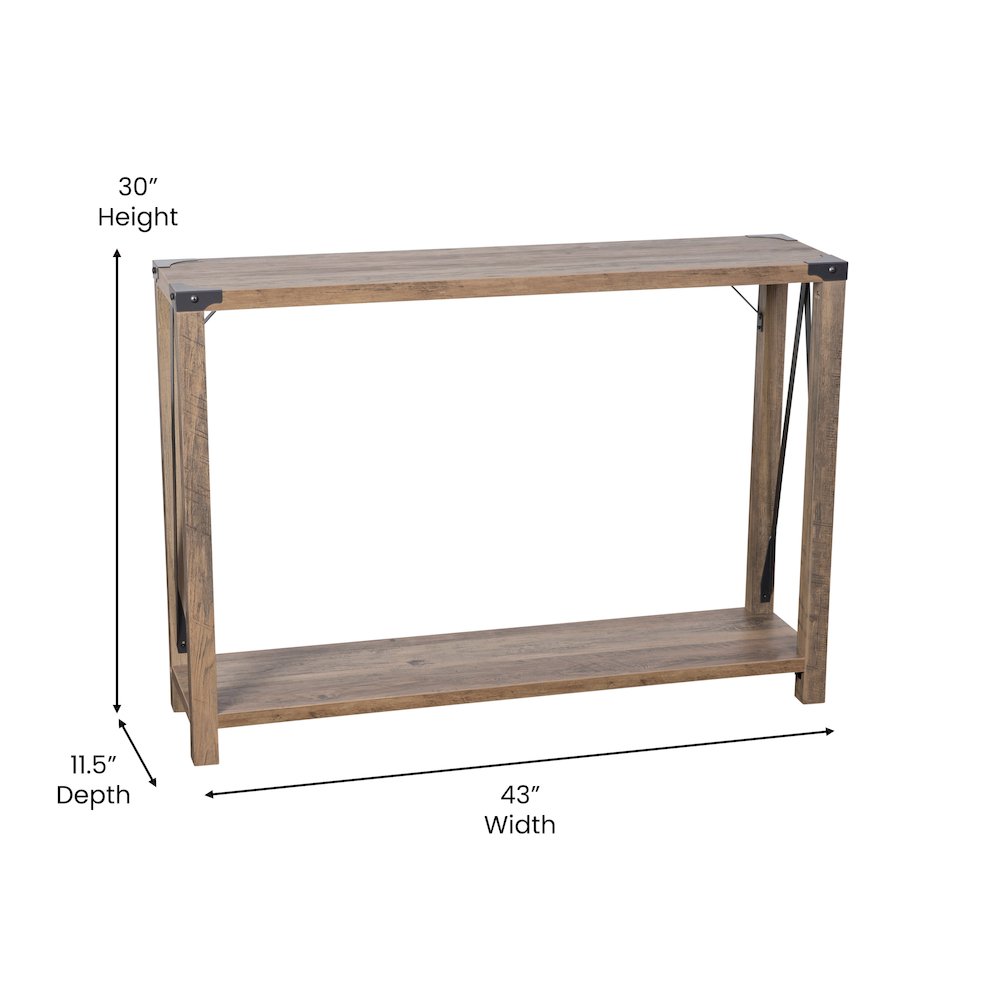 Farmhouse Wooden 2 Tier Console Entry Table with Black Metal Corner Accents