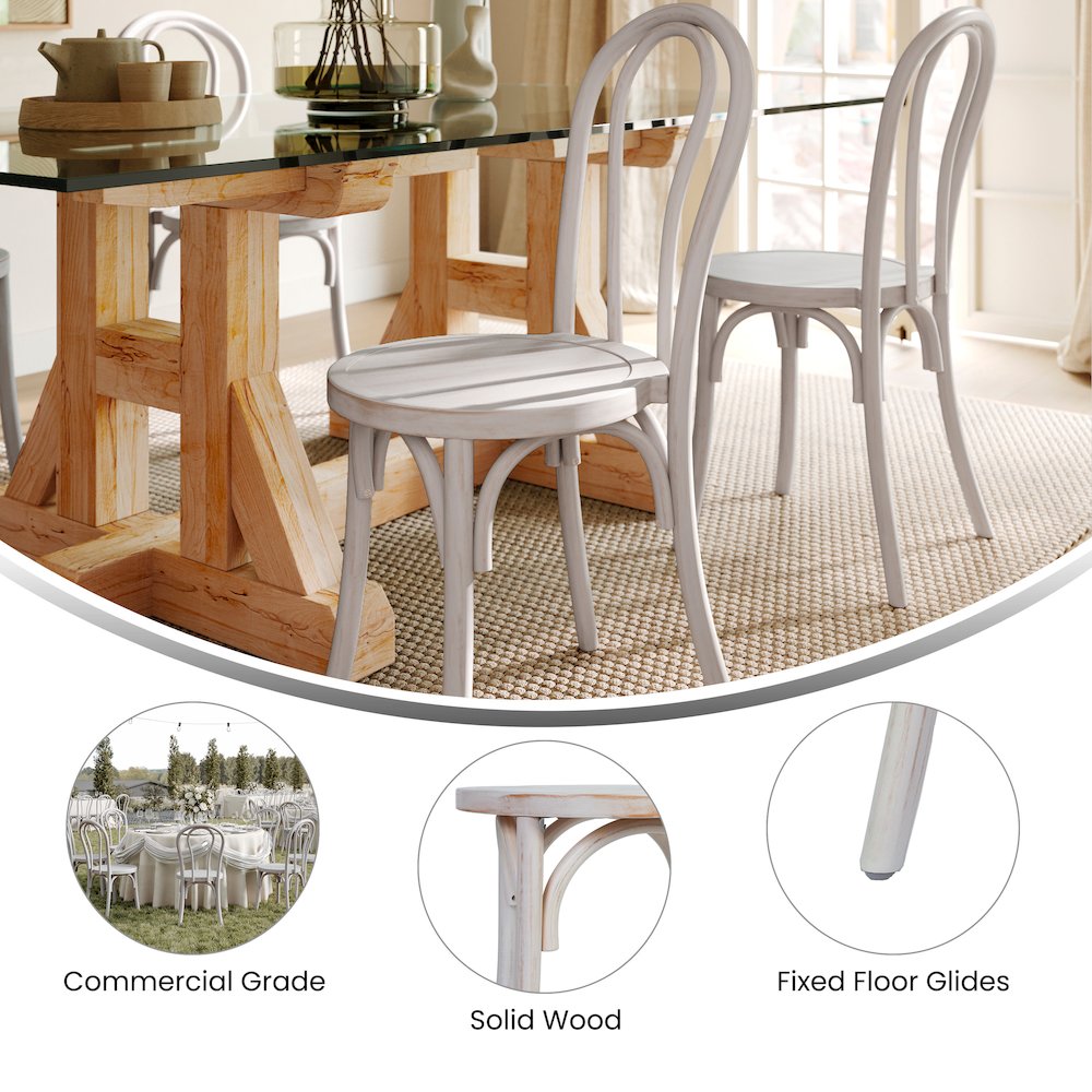 Betsy Commercial Grade White Wash Thonet Style Solid Wood Stackable Dining Chair