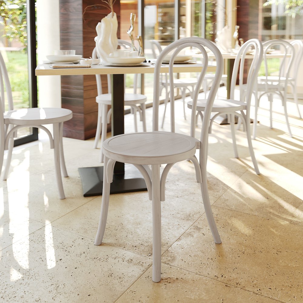 Betsy Commercial Grade White Wash Thonet Style Solid Wood Stackable Dining Chair