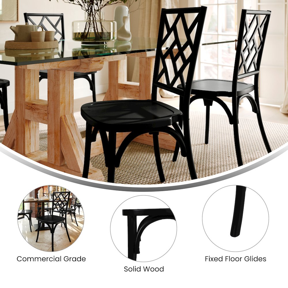 Brooklyn Black Solid Wood Stackable Dining Chair with Intricate Back Detail