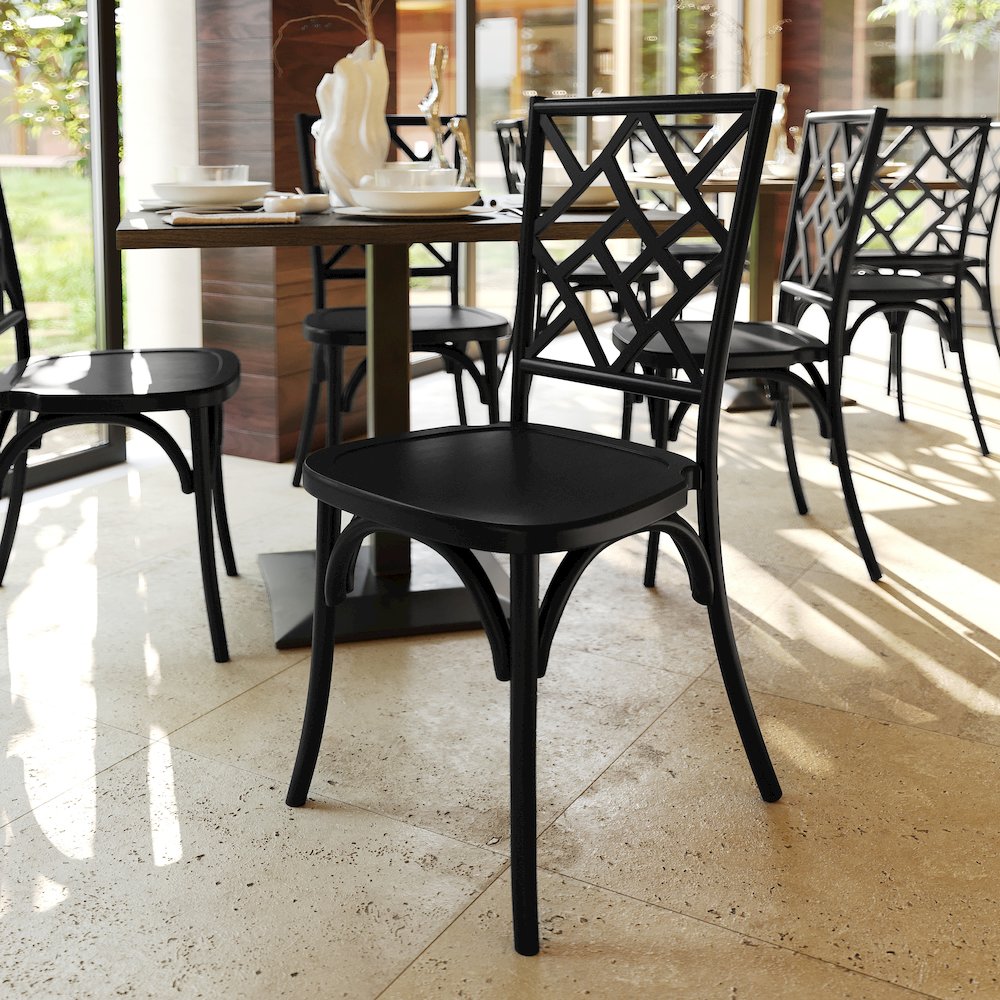 Brooklyn Black Solid Wood Stackable Dining Chair with Intricate Back Detail