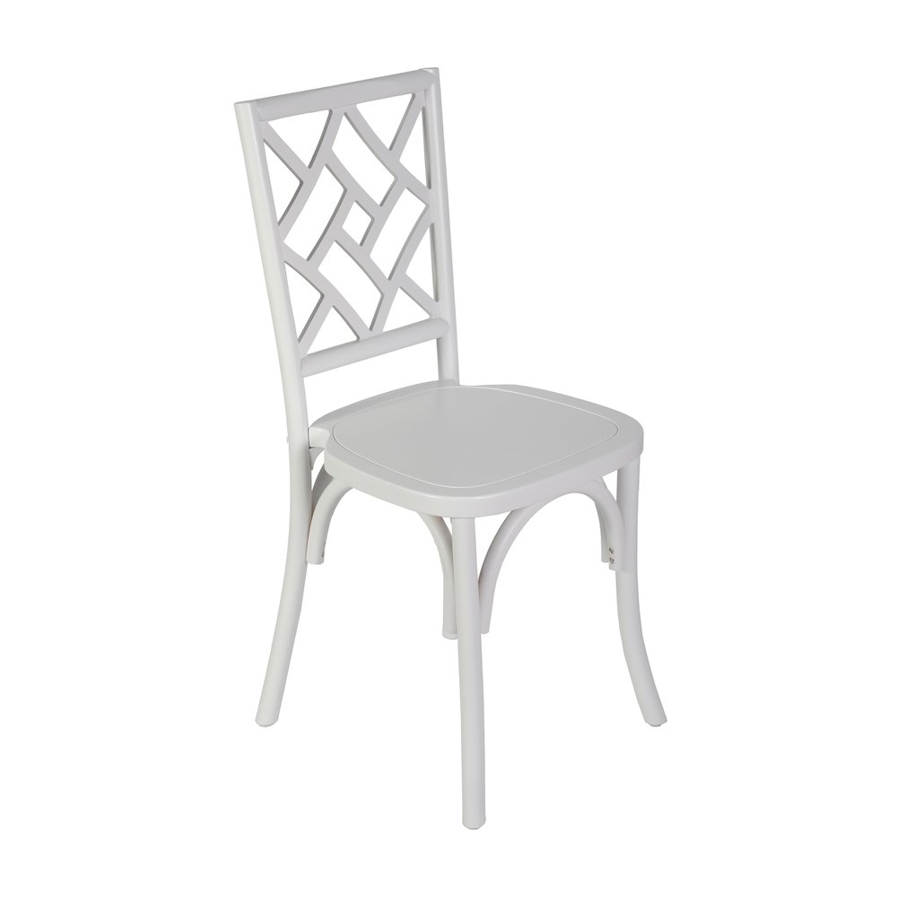 Brooklyn White Solid Wood Stackable Dining Chair with Intricate Back Detail