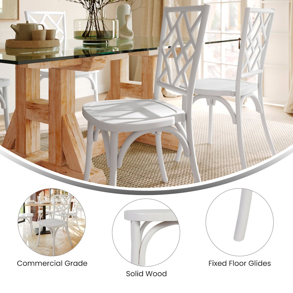 Brooklyn White Solid Wood Stackable Dining Chair with Intricate Back Detail