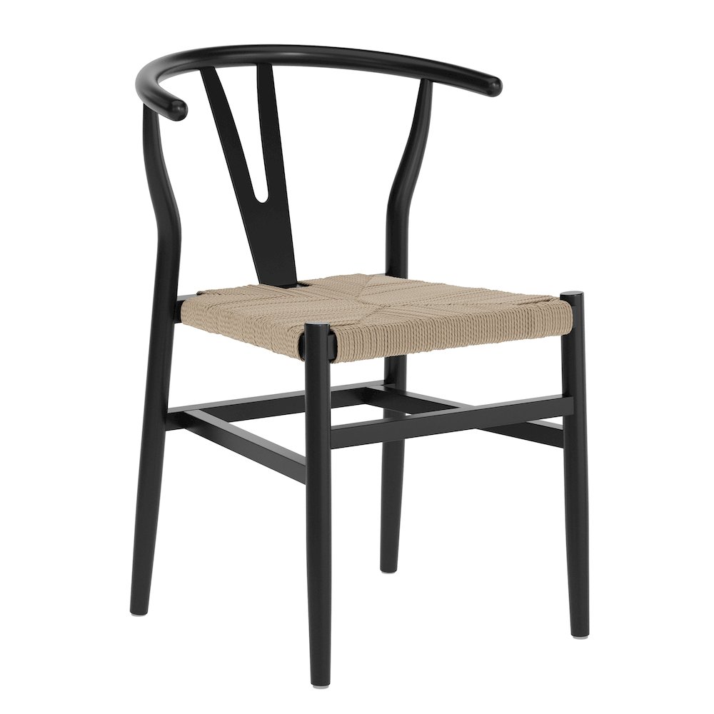 Wood and Kraft Paper Stackable Dining Chair with Black/Natural Finish