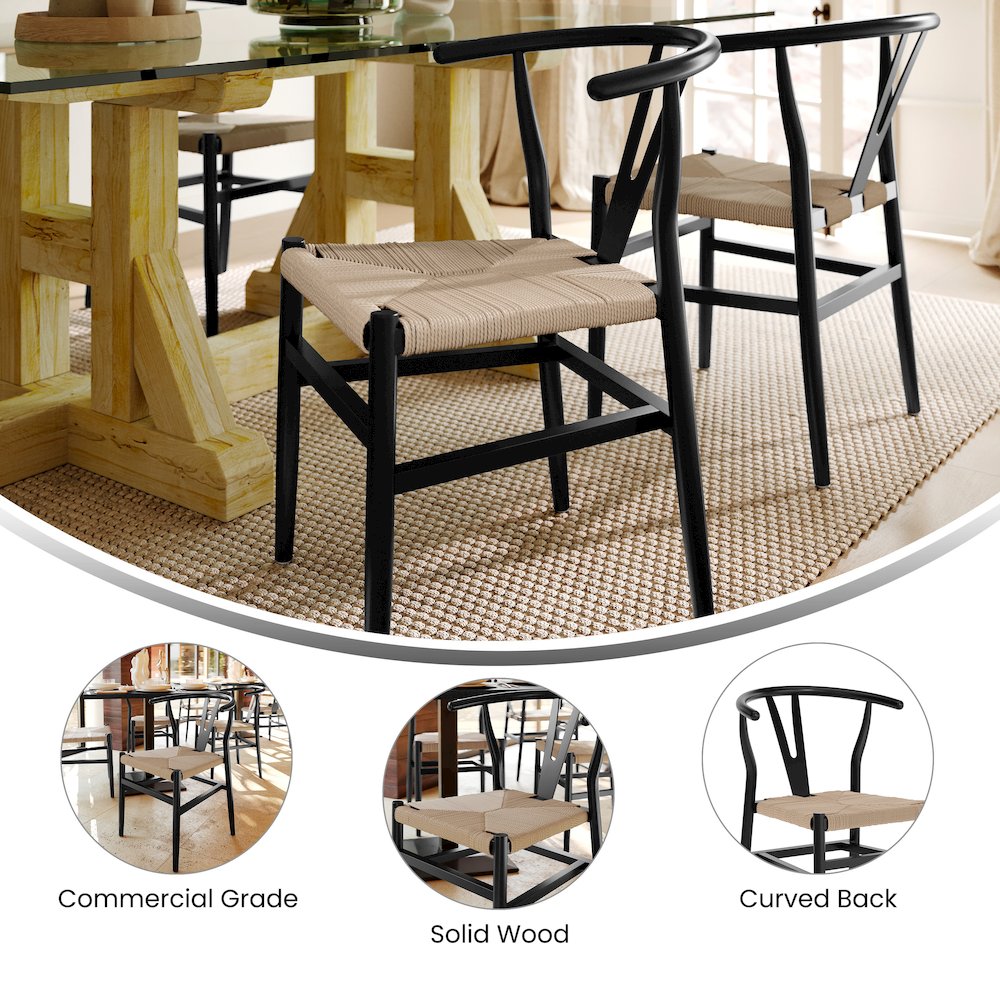 Wood and Kraft Paper Stackable Dining Chair with Black/Natural Finish