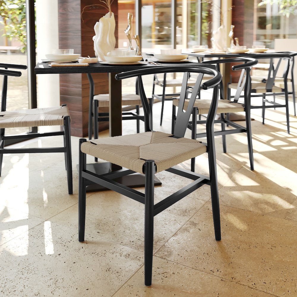 Wood and Kraft Paper Stackable Dining Chair with Black/Natural Finish