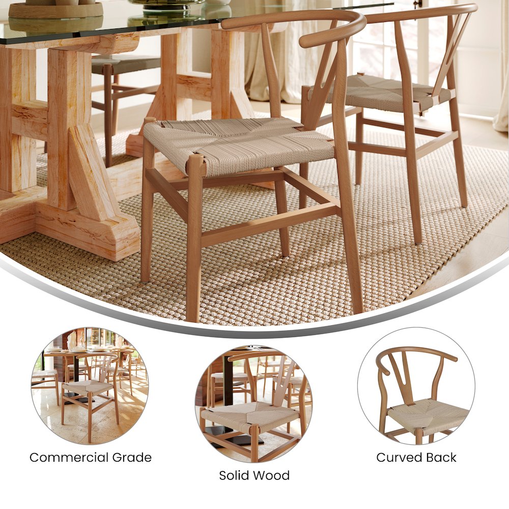 Y-Back Style Wood and Kraft Paper Stackable Dining Chair with Oak/Natural Finish
