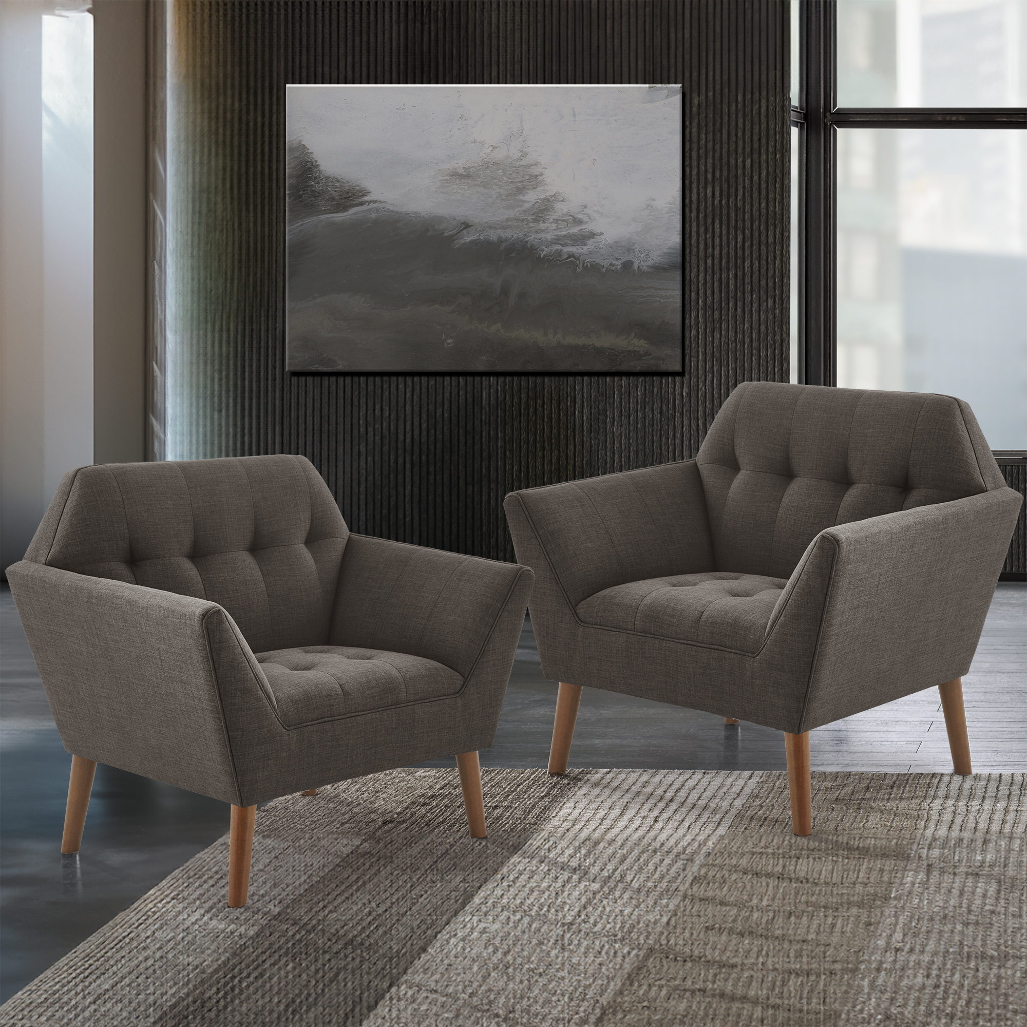 Newport Wide Mid-Century Modern Lounge Chair Set of 2