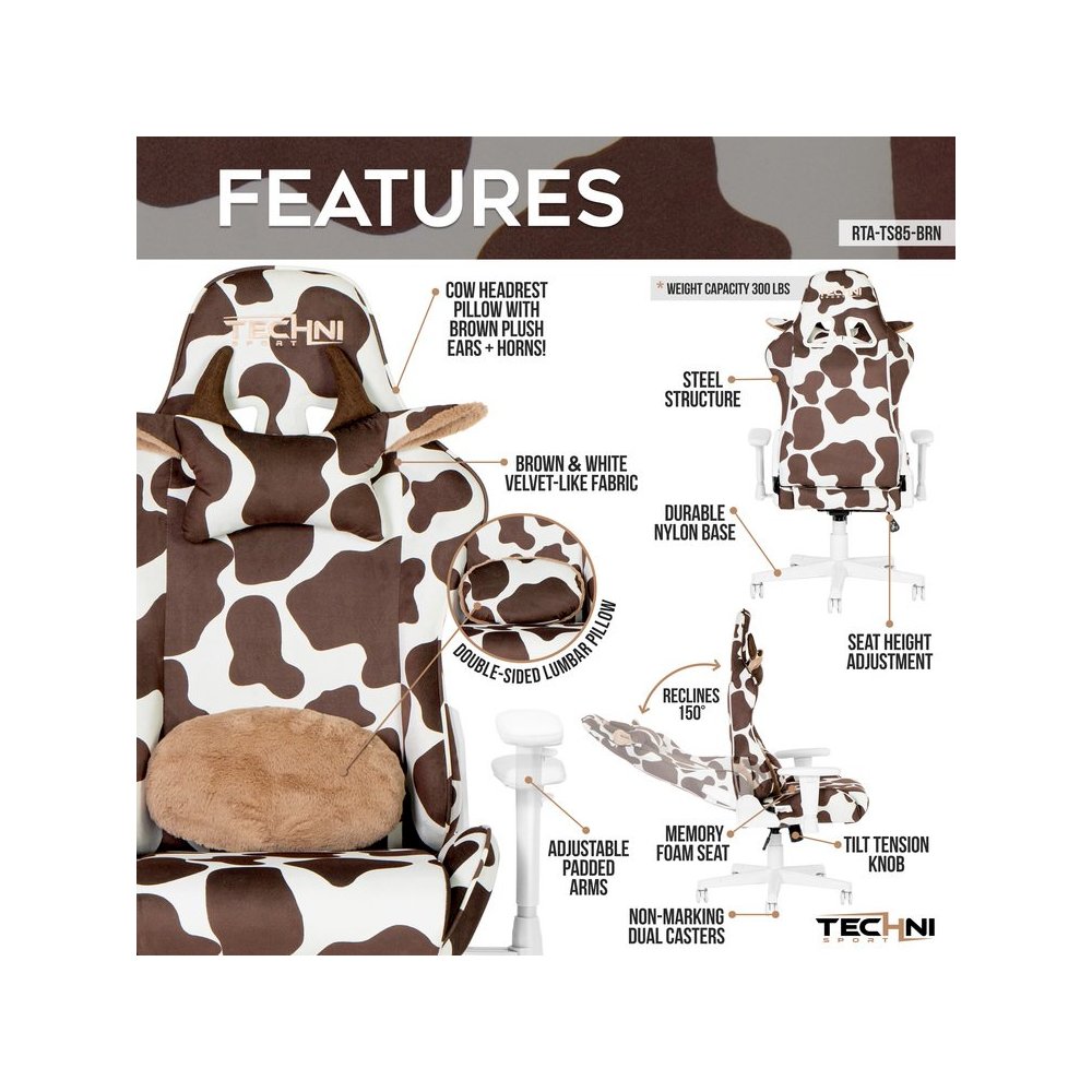 TS85 Brown COW Series Gaming Chair