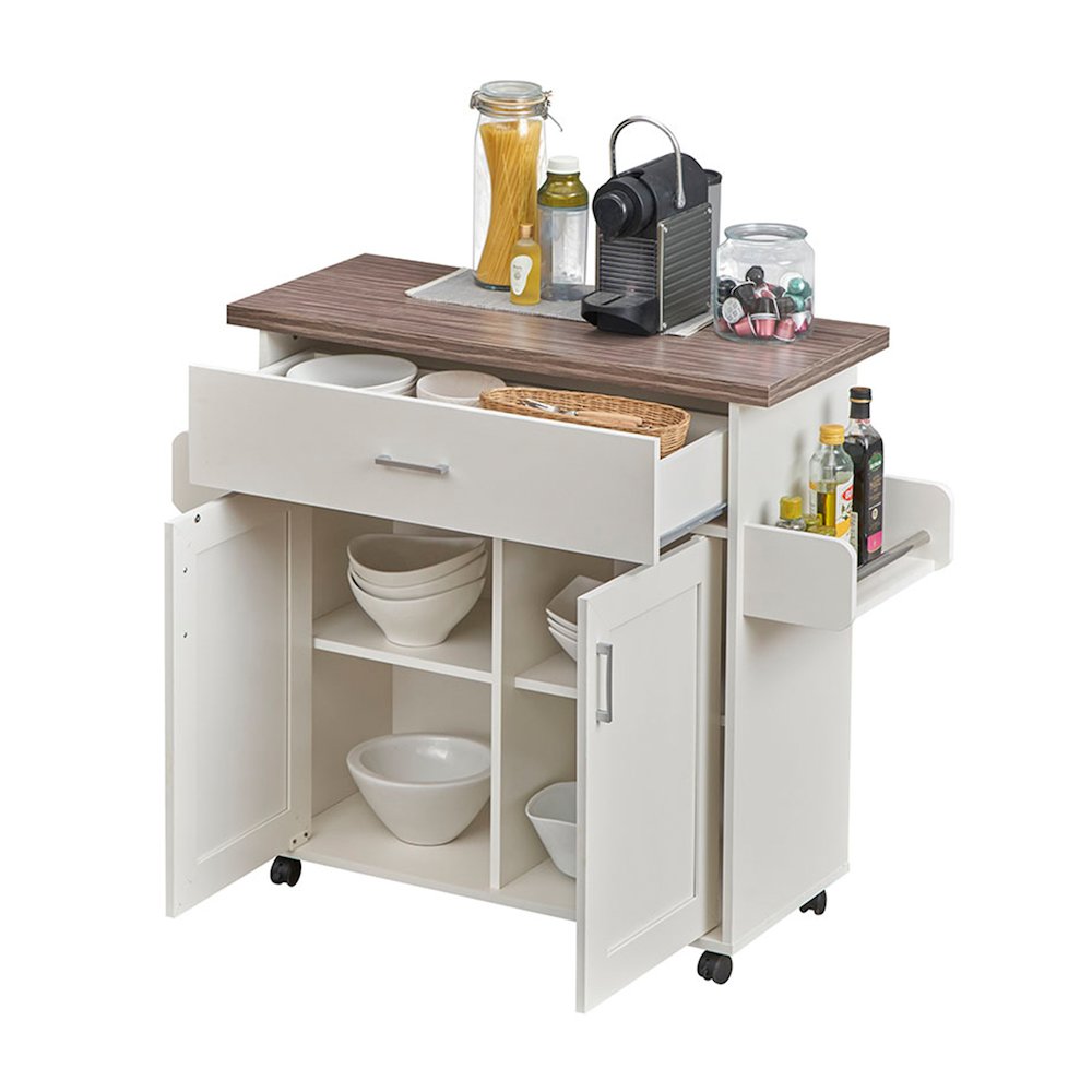Techni Home Deluxe Mobile Kitchen Island Cart with Water Resistant Top