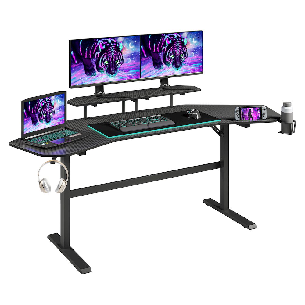 Gaming Desk with Shelves & Accessory Holder