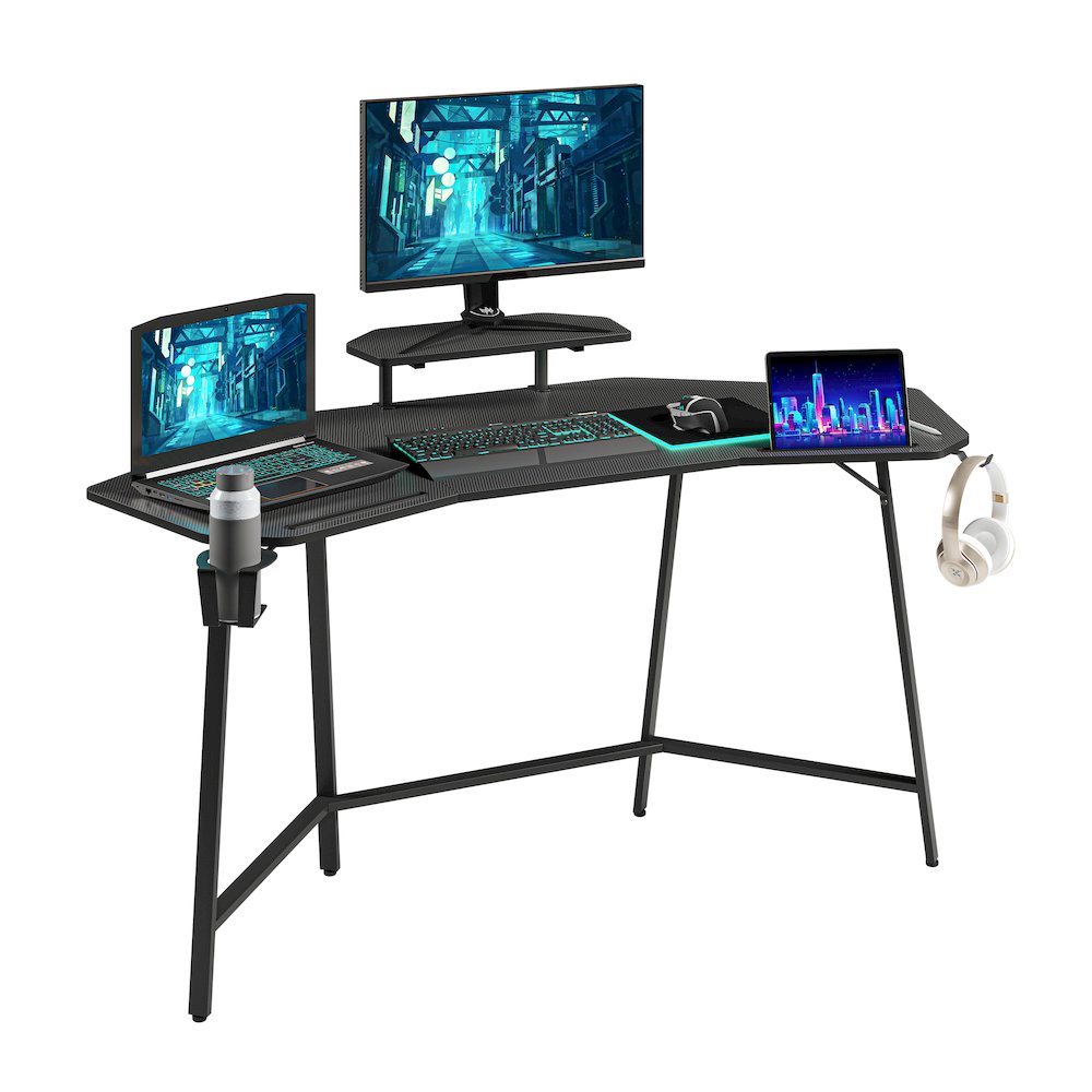 Gaming Desk with Shelf & Accessory Holders