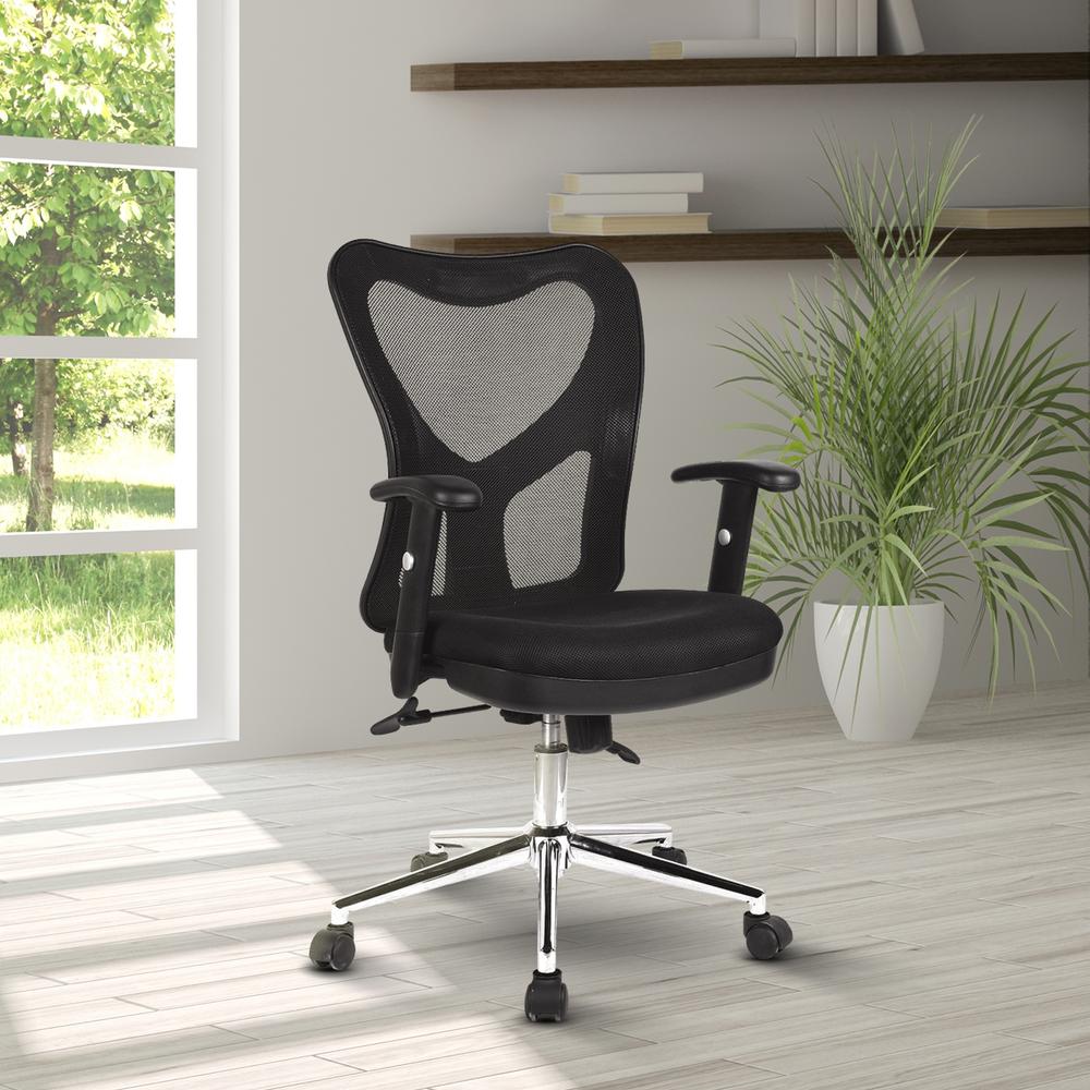 High Back Mesh Office Chair With Chrome Base. Color: Black