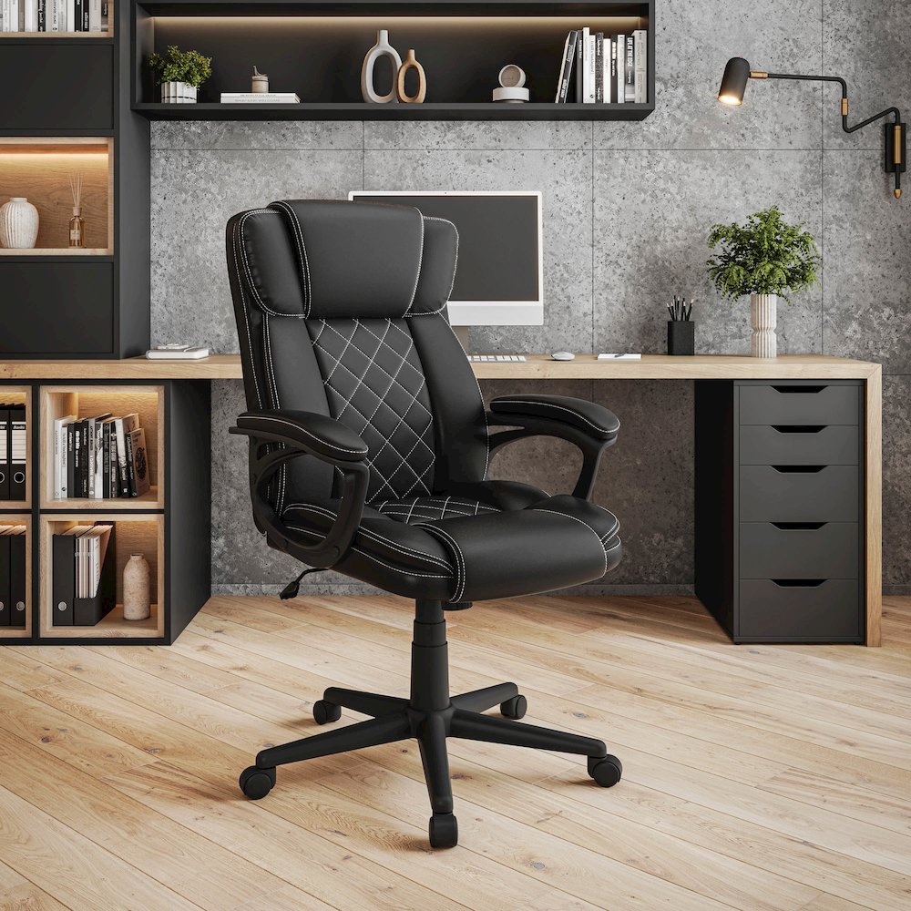 Ergonomic Executive Office Chair High Back Black Faux Leather