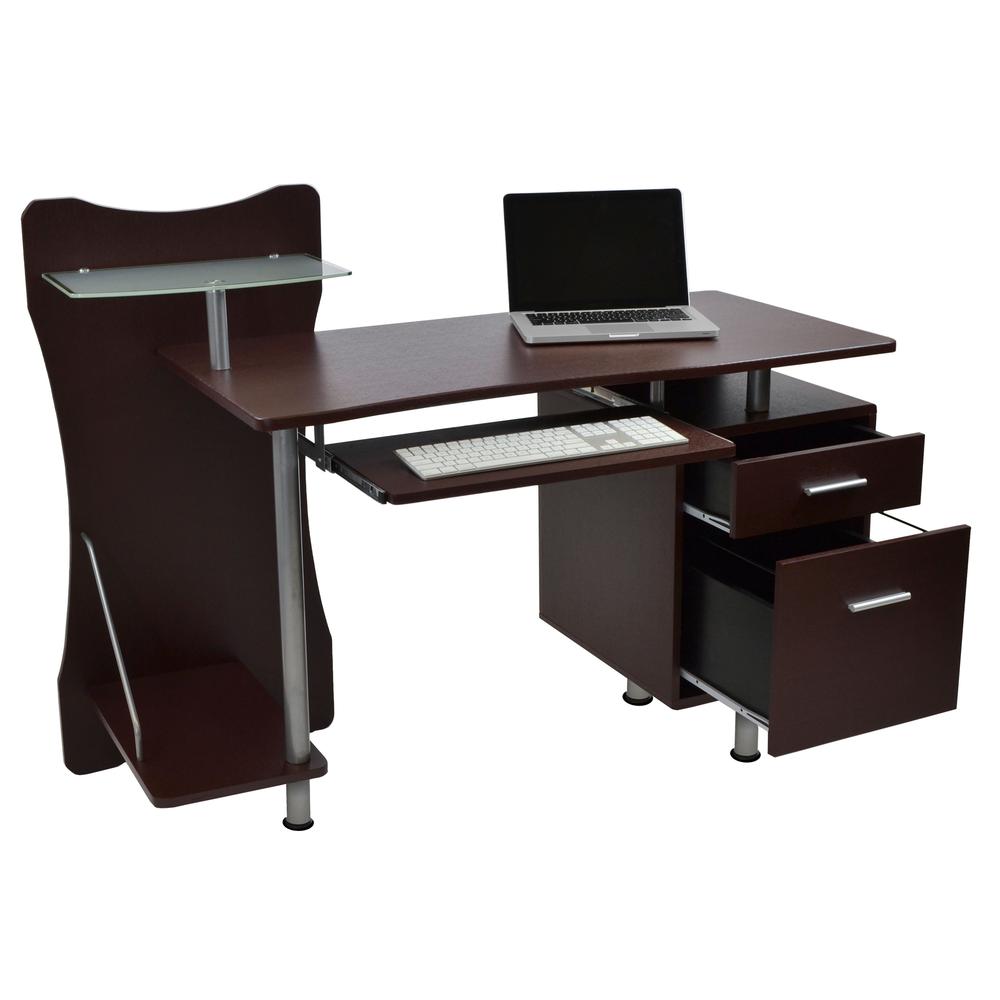 Stylish Computer Desk with Storage. Color: Chocolate