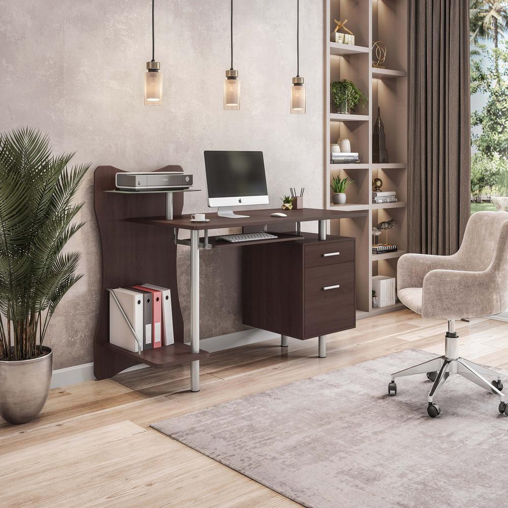 Stylish Computer Desk with Storage. Color: Chocolate