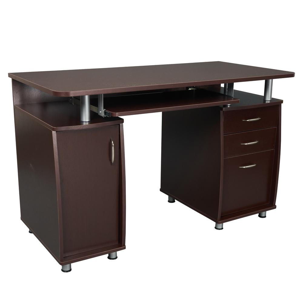 Complete Workstation Computer Desk with Storage. Color: Chocolate
