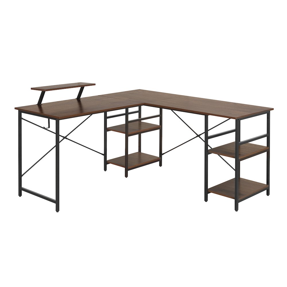 Techni Mobili L-Shape Industrial Desk with storage shelves