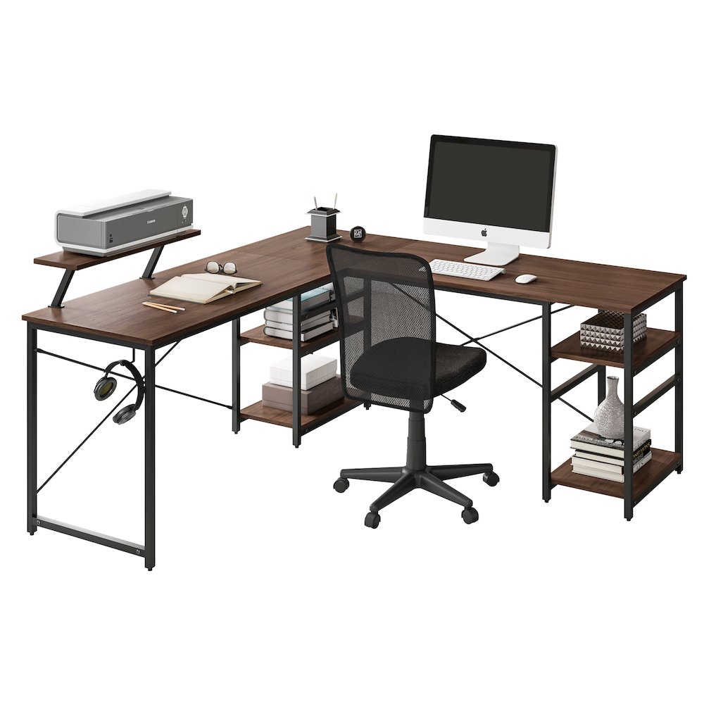 Techni Mobili L-Shape Industrial Desk with storage shelves