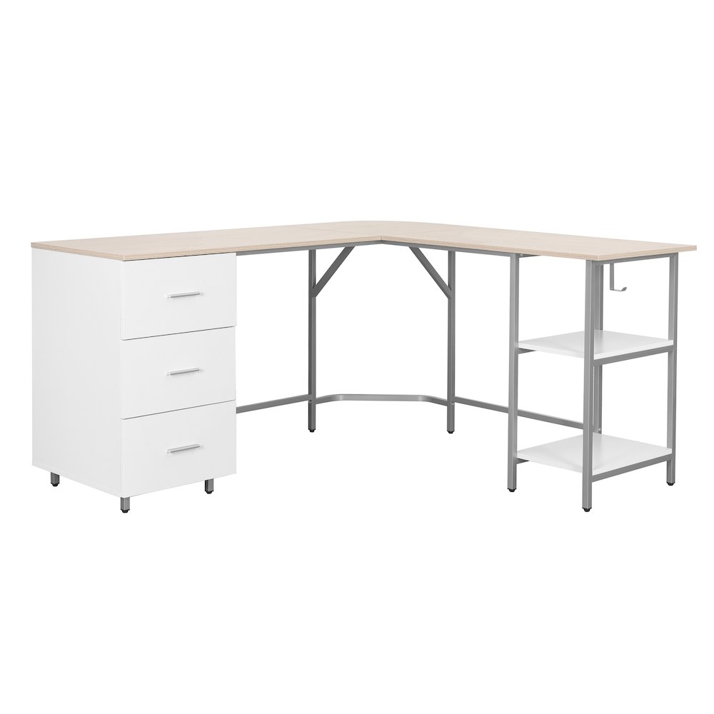 Techni Mobili L-Shape Home Office Two-Tone Desk with Storage