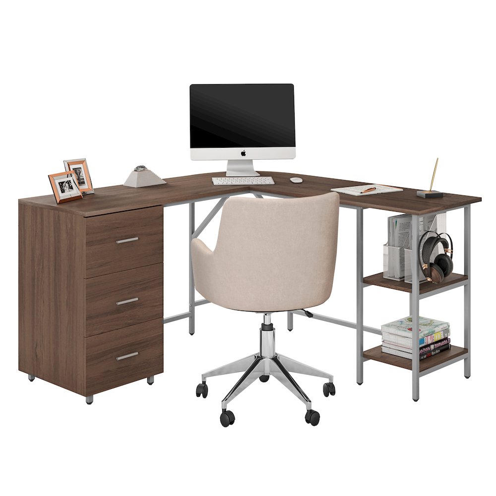 Techni Mobili L-Shape Home Office Two Tone Desk with Storage
