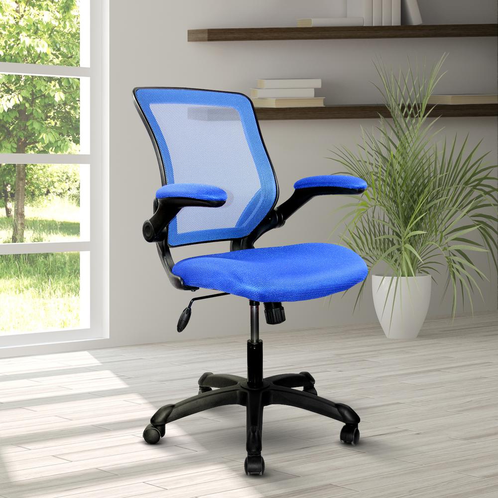 Mesh Task Office Chair with Flip Up Arms. Color: Blue