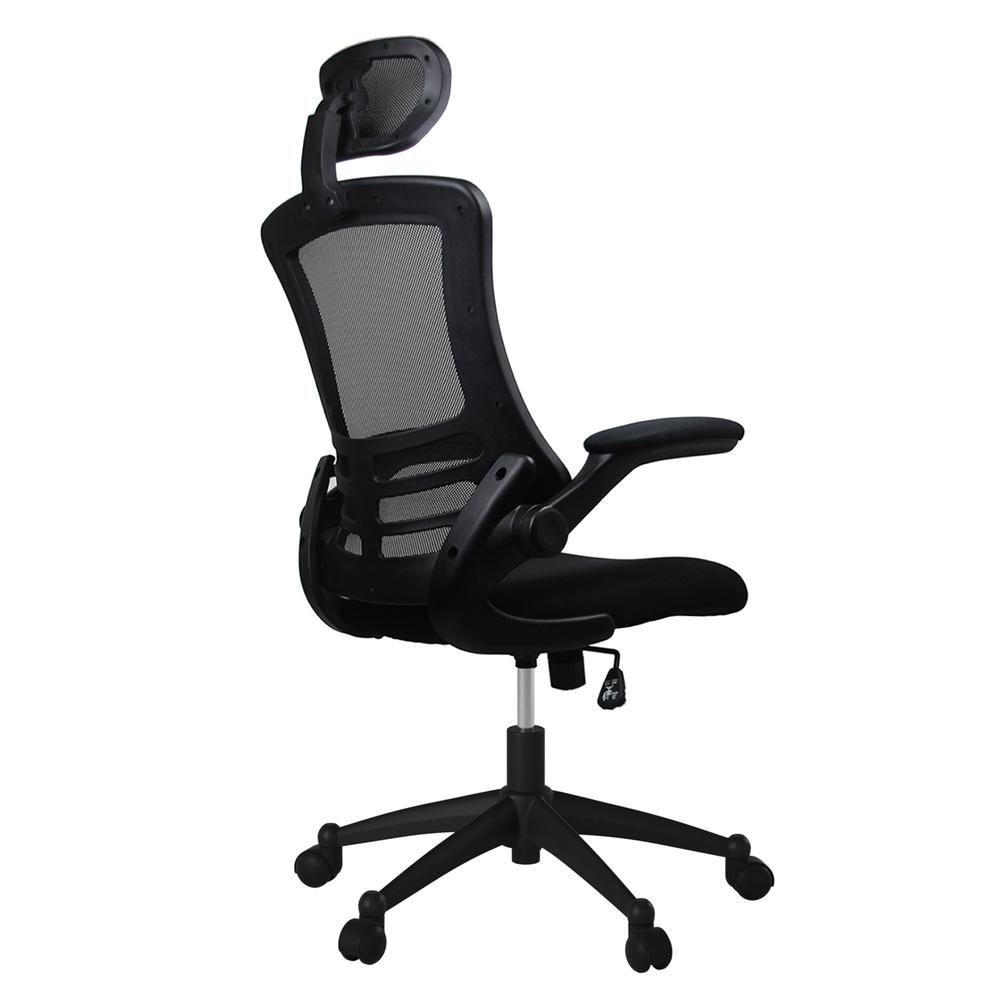 Modern High-Back Mesh Executive Office Chair With Headrest And Flip Up Arms. Color: Black