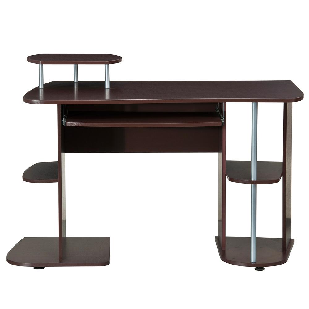 Complete Computer Workstation Desk With Storage. Color: Chocolate