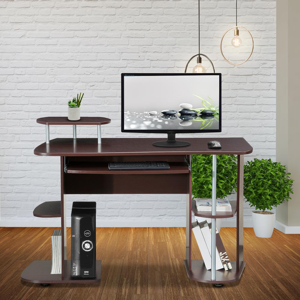 Complete Computer Workstation Desk With Storage. Color: Chocolate