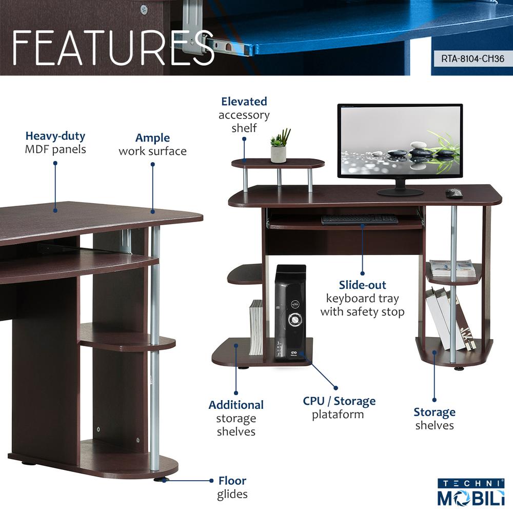 Complete Computer Workstation Desk With Storage. Color: Chocolate