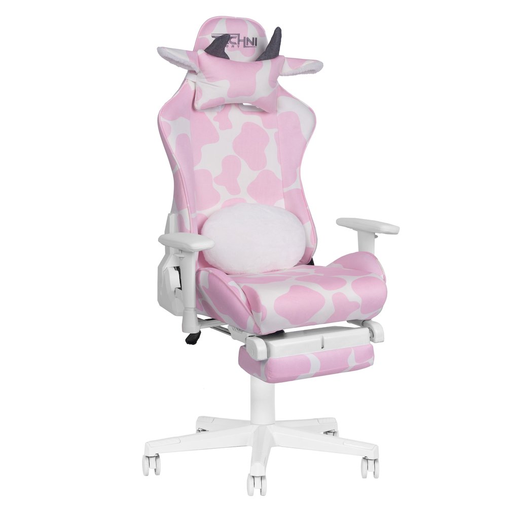 Pink COW Series Gaming Chair with Footrest