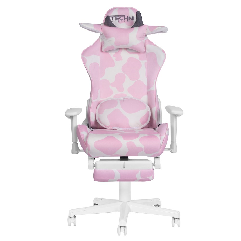 Pink COW Series Gaming Chair with Footrest
