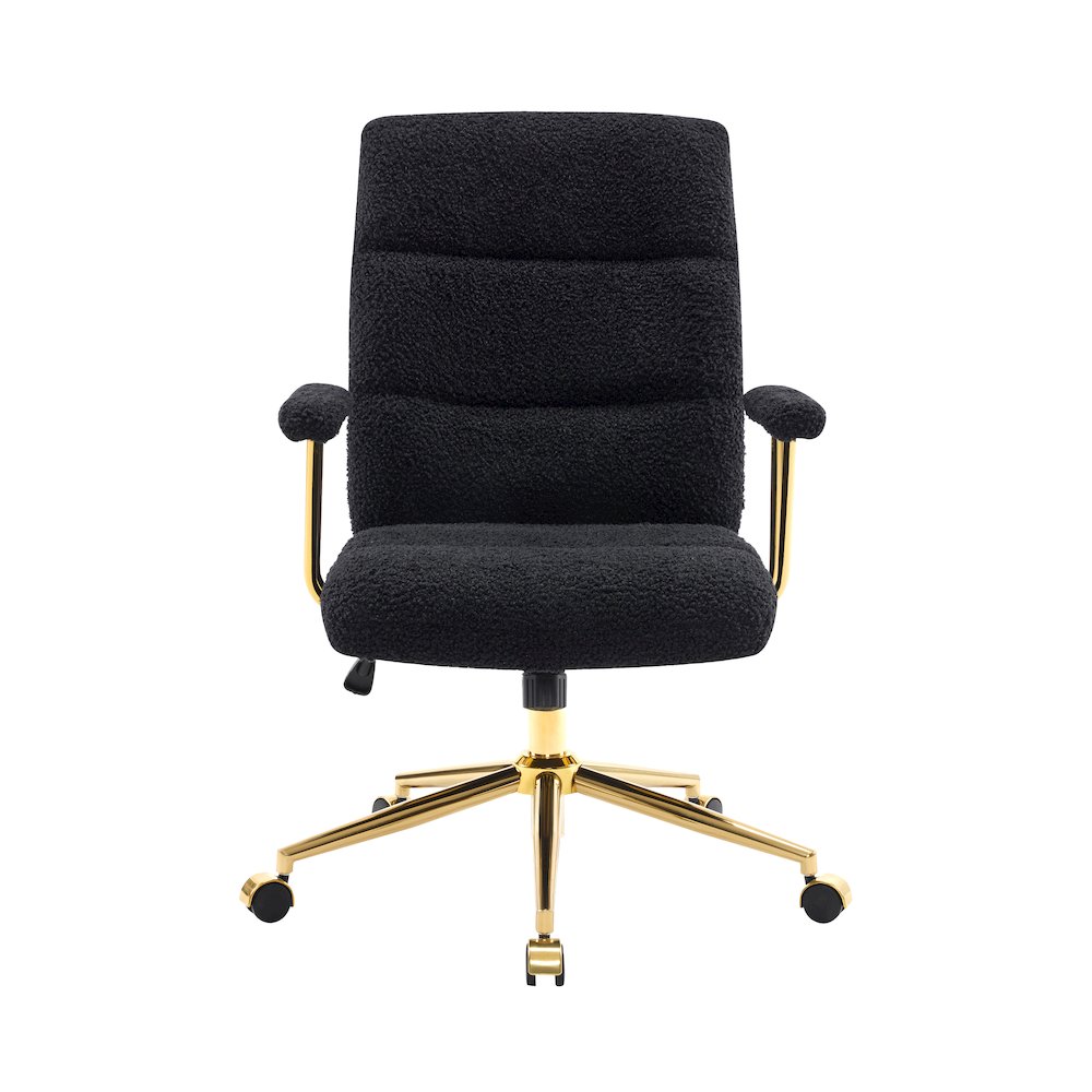 Textured Boucle Fabric Black and Gold Office Chair