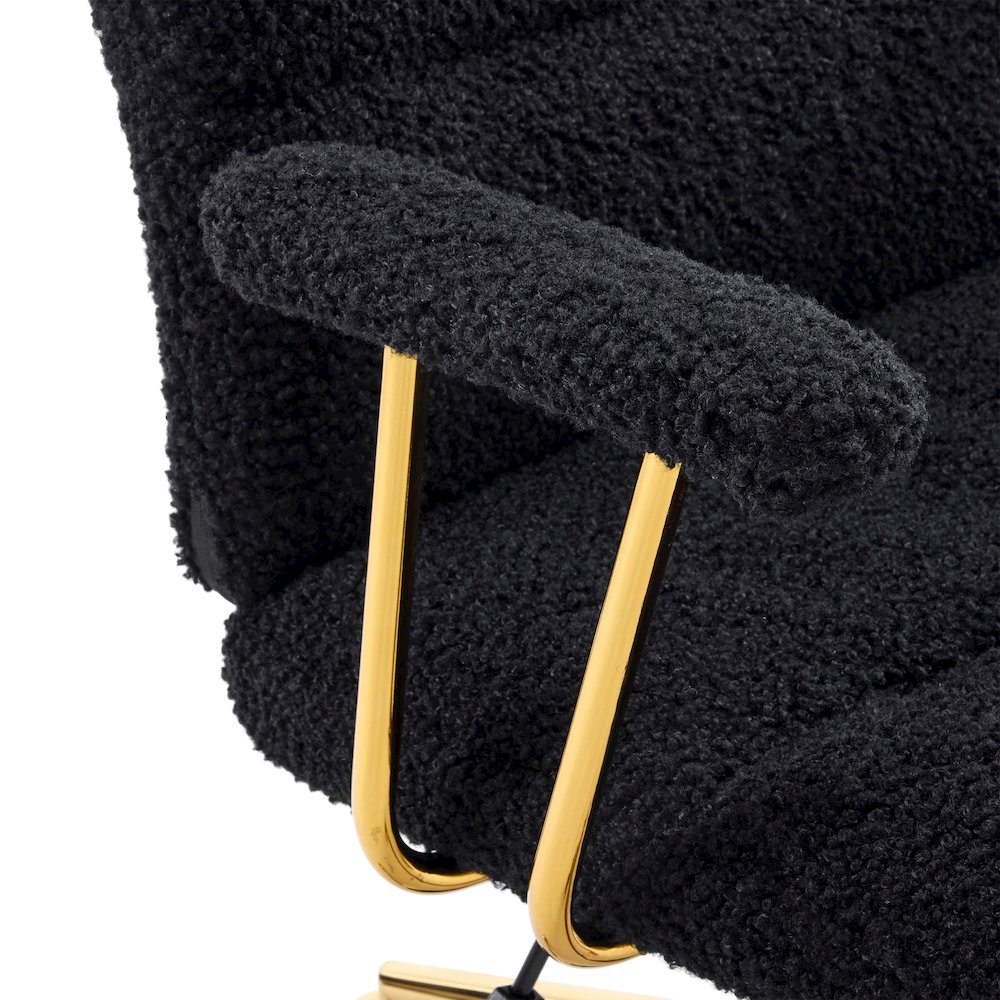 Textured Boucle Fabric Black and Gold Office Chair