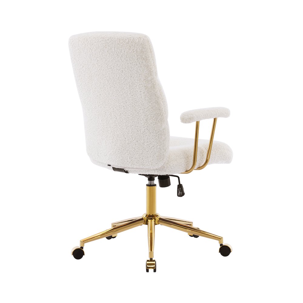 Textured Boucle Fabric White and Gold Office Chair