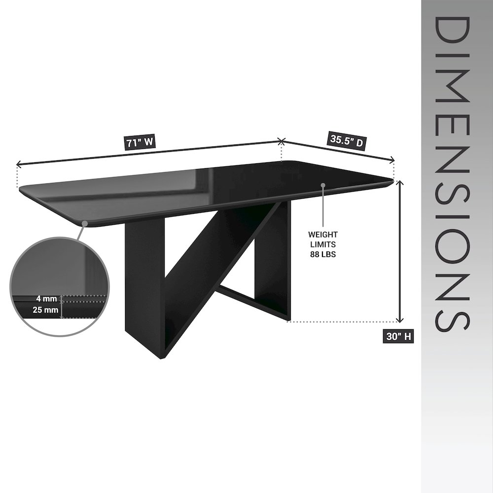 6 Seater Dining Table with Painted Glass Top &  Elegant Wooden Base