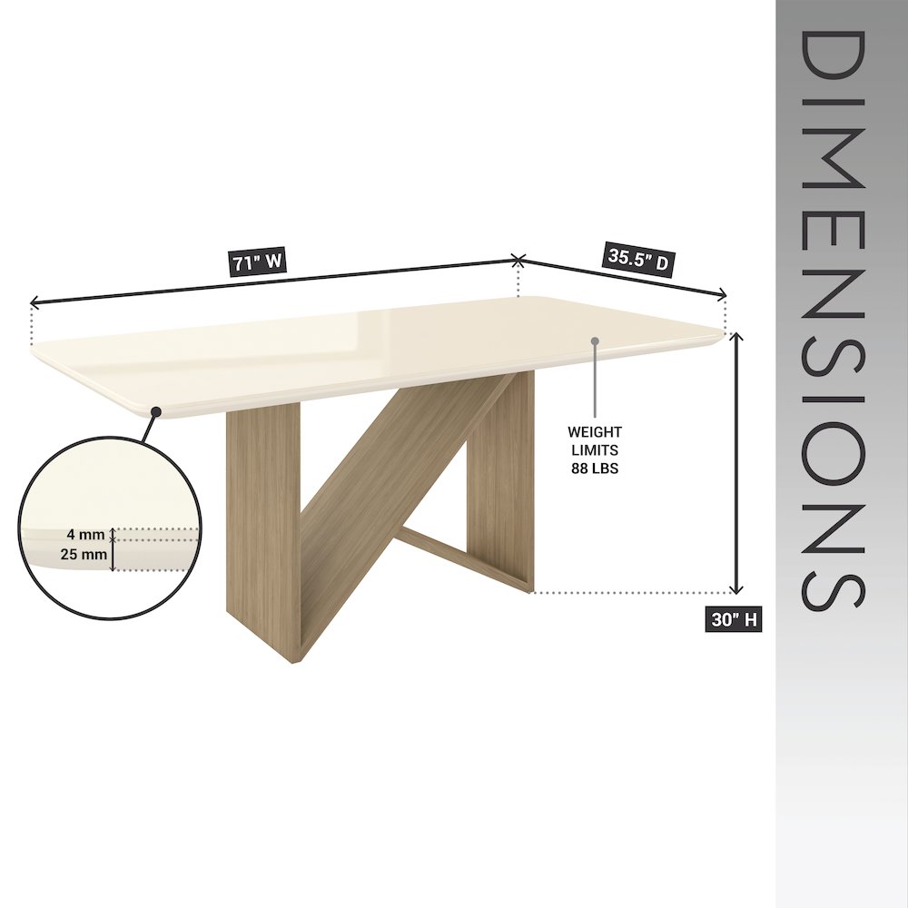 6 Seater Dining Table with Painted Glass Top &  Elegant Wooden Base