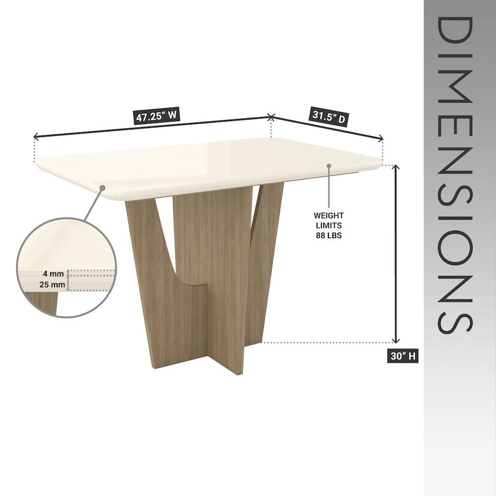 4 Seater Dining Table with Painted Glass Top and Wooden Base