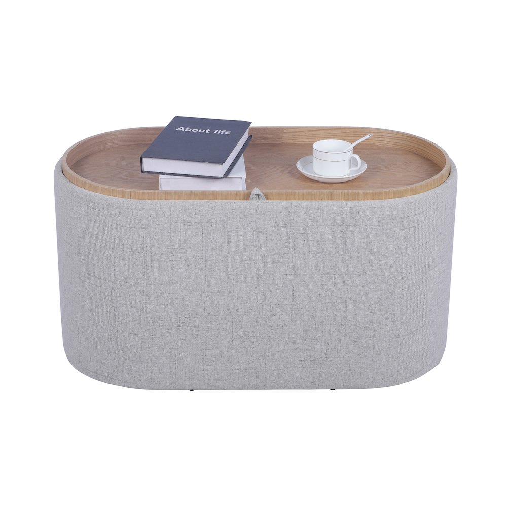Storage Ottoman with Reversible Wooden Tray Top