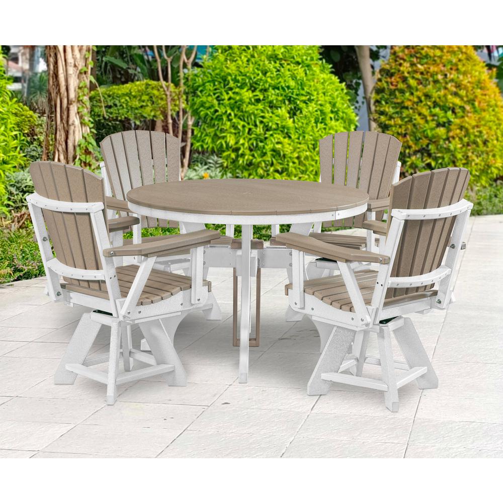 Five Piece Round Dining Height Dining Set in Weatherwood with a White Base