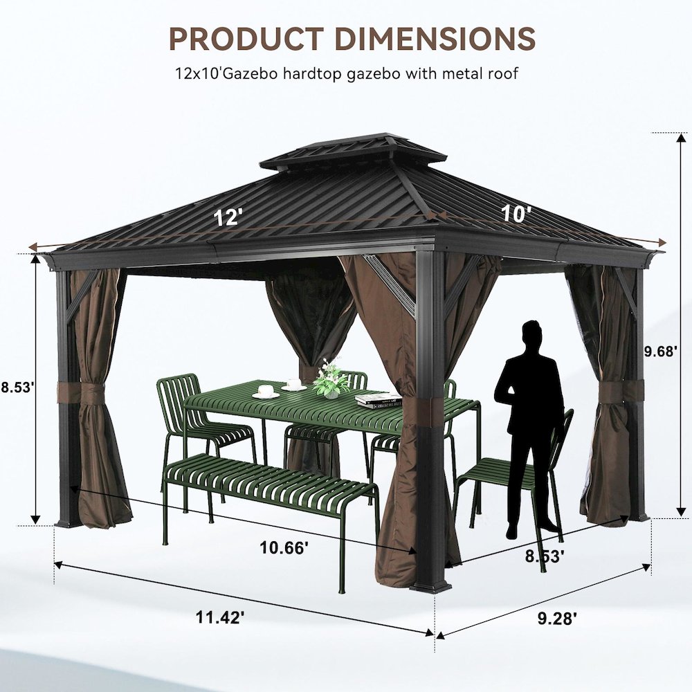 Hard Top Metal Gazebo Measuring 10 Feet by 12 Feet