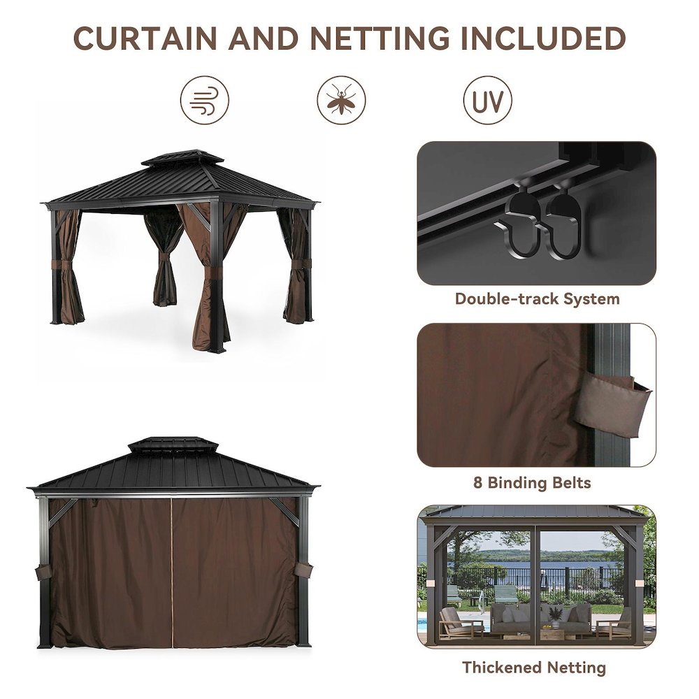 Hard Top Metal Gazebo Measuring 10 Feet by 12 Feet